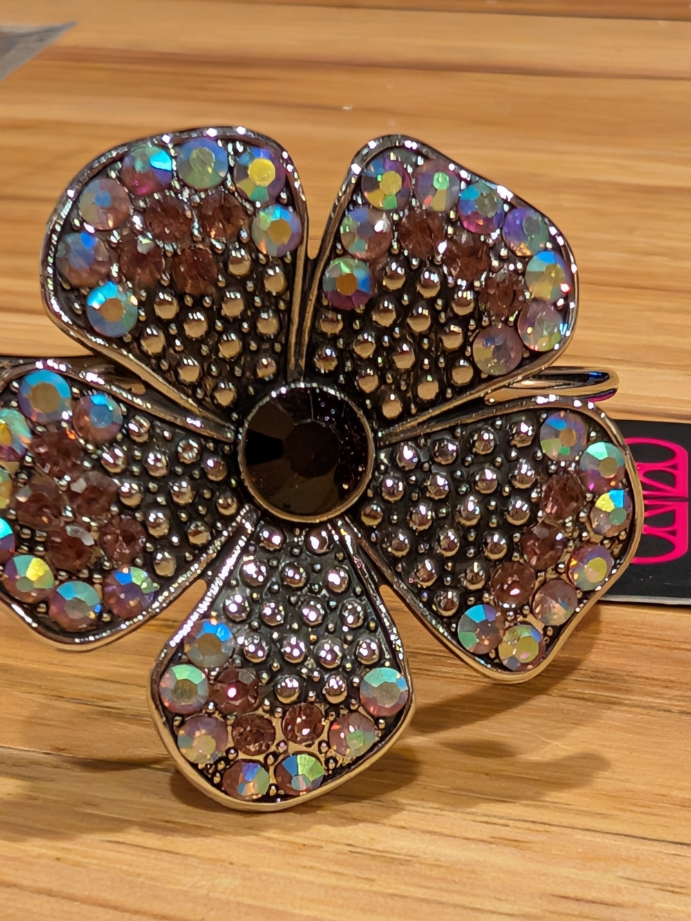Crystal Flower Bracelet with Iridescent and lavender Rhinestones